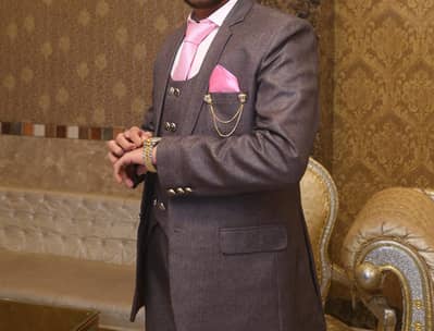 3 piece formal mens suit  pinkish tone with grey touch