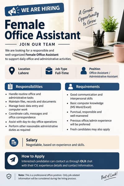 Female Office Assistant Required