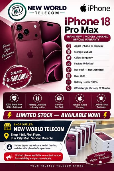 iPhone 18 Pro Max 256GB | Factory Unlocked | Box Pack Non Active