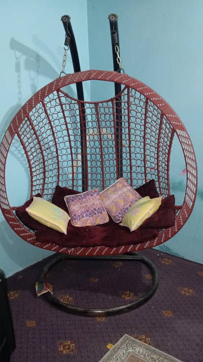 Double Hanging Swing Chair (Jhula) with Stand and Cushions