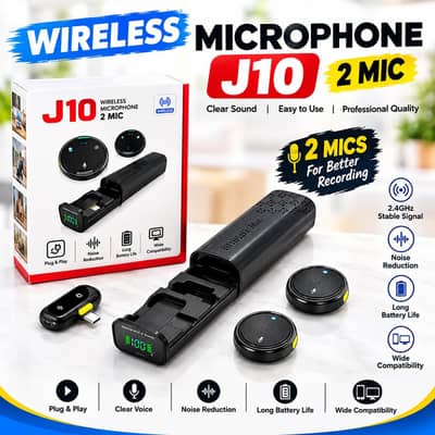 J10 Wireless Lavalier Microphone Dual Round Mic With LED Charging Case