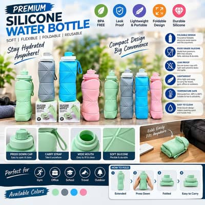 Premium Silicone Water Bottle _Soft & Foldable Reusable Bottle