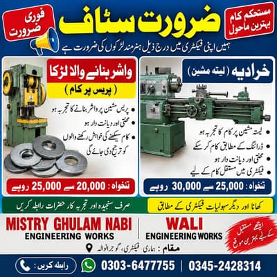 خرادیہ اور پریس پر واشر بنانے والے  کی ضرورت