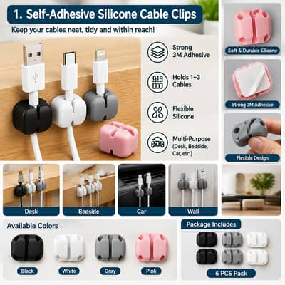 Cable Organizer Clips & Holders – Self Adhesive, Magnetic & Multi-Pack