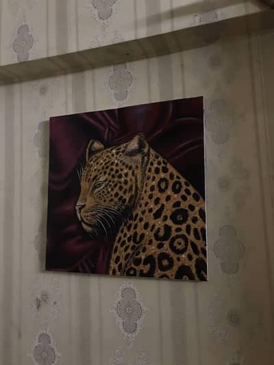 "THE TASTE OF ROYALTIES "wildlife painting leopard and maroon velvet