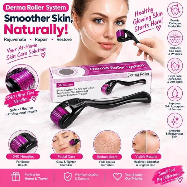Derma Roller 0.5mm for Hair & Skin Therapy | 540 Titanium Micro-Needles
