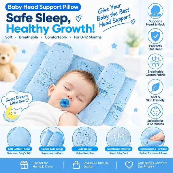 Soft Breathable Baby Pillow | Newborn Head Shaping Cushion for Flat Head Prevention