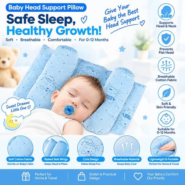 Soft Breathable Baby Pillow | Newborn Head Shaping Cushion for Flat Head Prevention