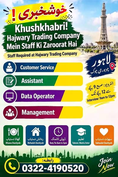 need staff male and female 03224190520