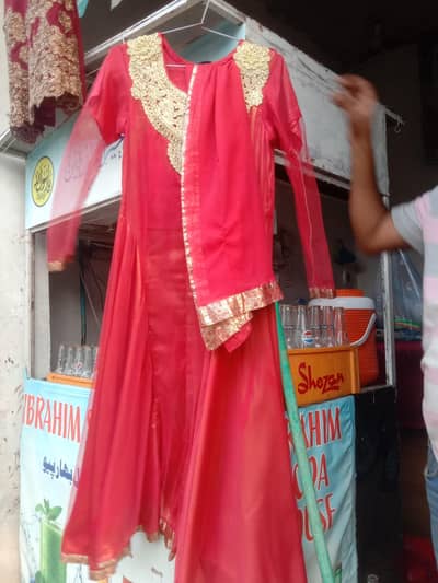 *Red Long Net Frock With Dupatta - Party Wear For Sale*