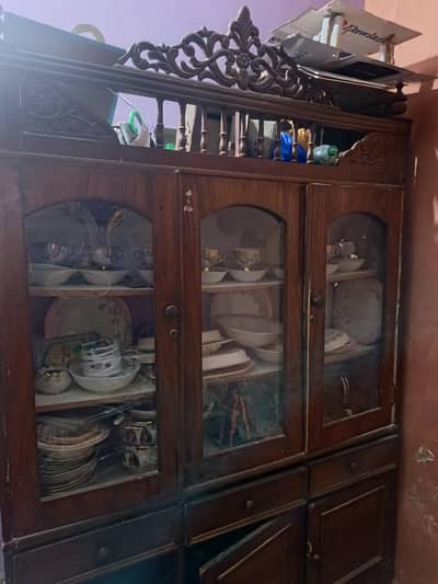 3 door wooden bartan wali almari