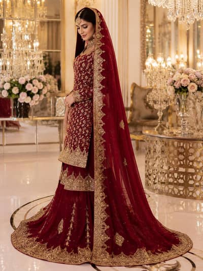 Red Bridal Barat Farshi Lehenga Heavy Embroidered - New Dress