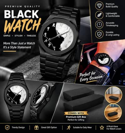 Luxury Black Watch – Stylish Arabic Dial Men’s Wrist Watch