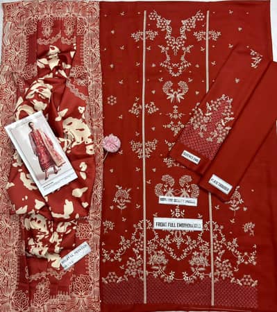 PREMIUM DHANAK EMBROIDERED 3 PIECE WINTER SUIT