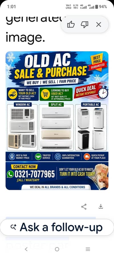 we purchase used new ac window ac split ac DC inverter ac cabnt ac