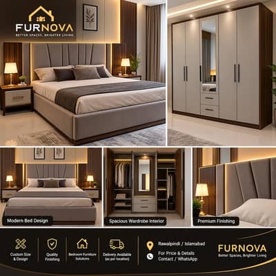 Modern Bed & Wardrobe – Custom Furniture | Furnova