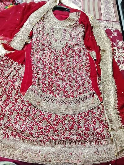 Heavy Bridal Maroon & Gold Sharara (Worn Once)
