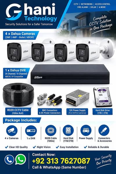 Dahua CCTV Camera 4 Cam Complete Security Package