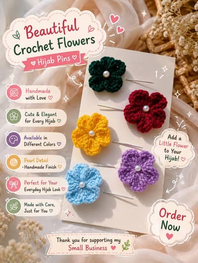 new crochet floral hijab pins