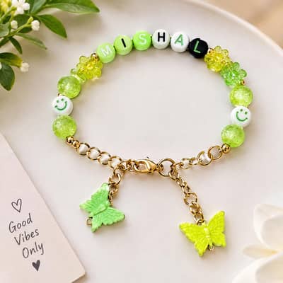 Handmade Beaded Butterfly Bracelet – Custom Name Design