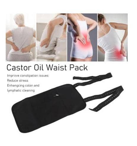 1 PCS Reusable Organic Cotton Castor Oil Pack Wrap for Waist & Hips - Leak-Proof Washable Compression Belt with Button Closure (Black) R5734