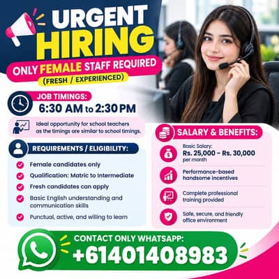 Call Center Job/ Only Female Staff Required / Fresh & Experience/ Jobs