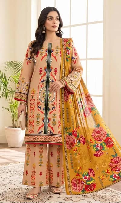 3 piece women unstitched printed suit
