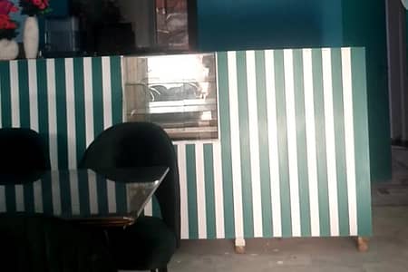 wooden counter with glass