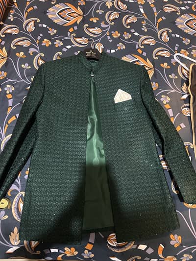 Bottle Green Sherwani / Prince Coat – Premium Groom Wear
