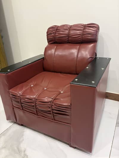 Pair of 2 Single Seater Maroon Rexine Sofas