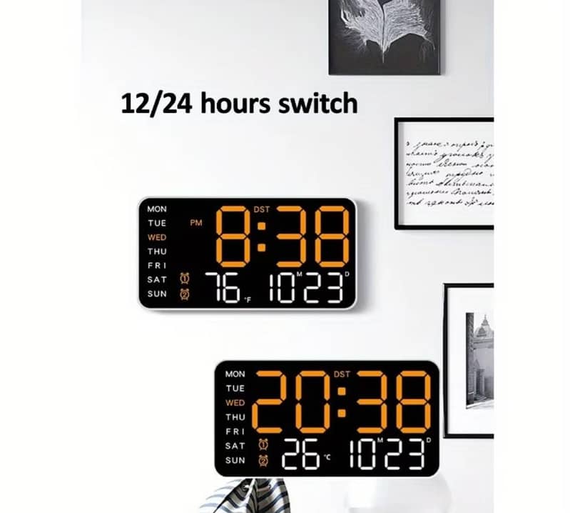 Large Modern Digital Wall clock Temp,Date,week display 11