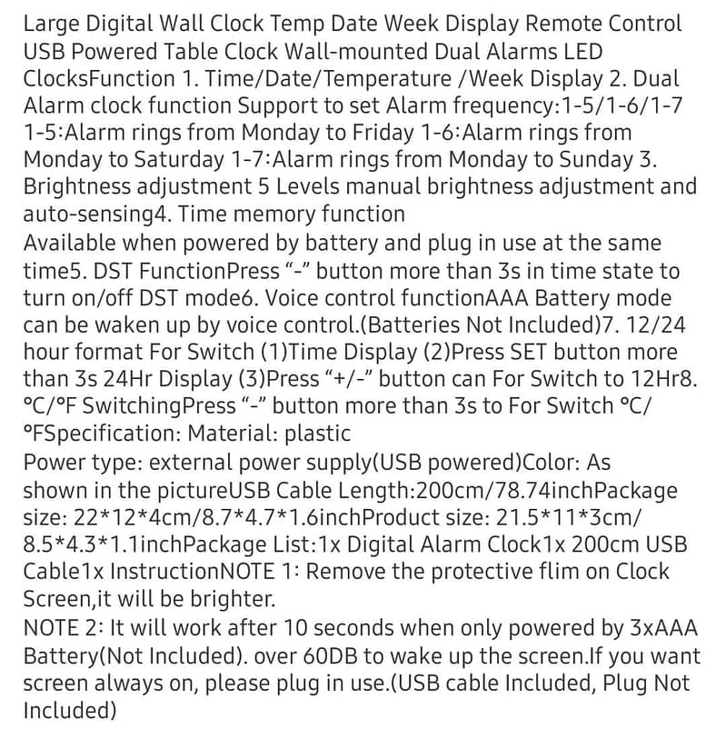 Large Modern Digital Wall clock Temp,Date,week display 19