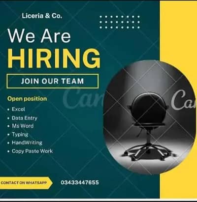 Simple typing job ms word excel home base working for males & female