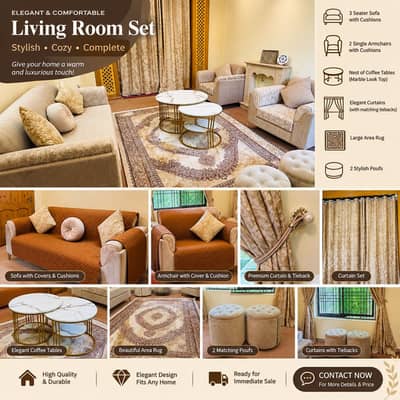 Sofa Set – Sofas, Chairs, Tables, Curtains & Rug