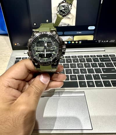 G-Shock Style Military Green Analog-Digital Watch