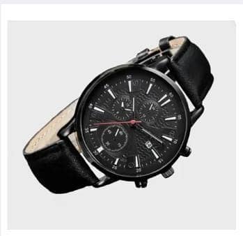Black Round Quartz Watch With PU Leather with 1 Bracelet R3925