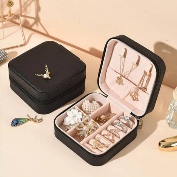 Small Jewellery Box Organizer with Zipper for Ear Rings & Necklace Bracelets Holder and Hair Accessories| Latest Portable Faux Leather Travelling Jewellery Organiser Mini Boxes Case Storage for Women Girls
