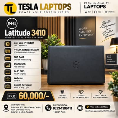 Dell Latitude 3410,Core i7 10th Gen,2GB NVIDIA MX230,Touch,8GB/256GB