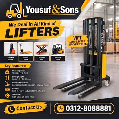 VIFT 1200KG Semi-Electric Stacker | 8 Ft Lifting Height