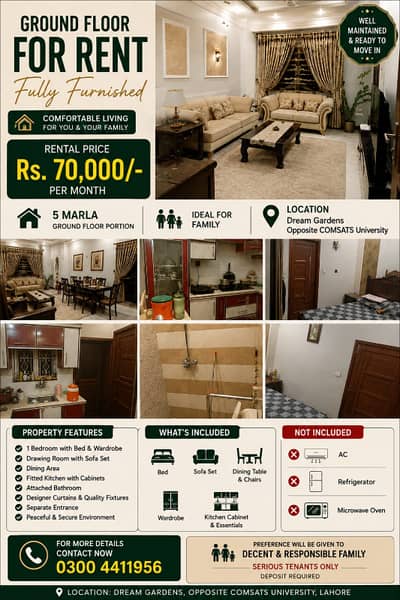 5 Marla Beautifully Furnished Lower Portion Available For Rent Dream Gardens Lahore
