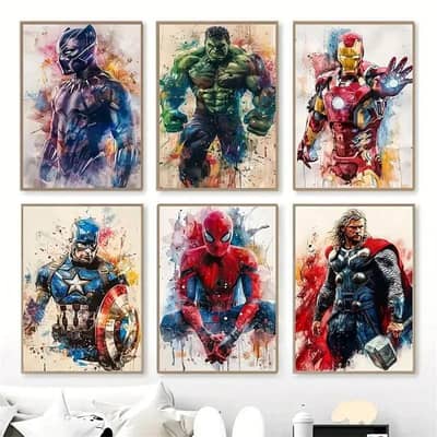 Marvel 3D Wall Art Set of 6 Wooden Frames Multicolor