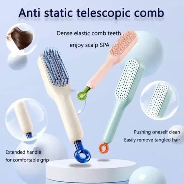 Magic Retractable Comb Self Cleaning Hair Brush| Anti-Static Massage Comb Scalp Massager| Telescopic One-key Cleaning Detangling Hair Brushes| Easy Clean Retractable Bristles Rotating Comb Styling Tool for Curly, Straight, Thick, Wet & Dry Hair