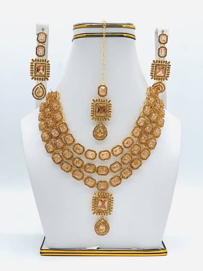 Elegant 3-Layer Artificial Jewellery Set with Earrings & Maang Tikka