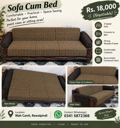 3-Seater Sofa Cum Bed – Good Condition