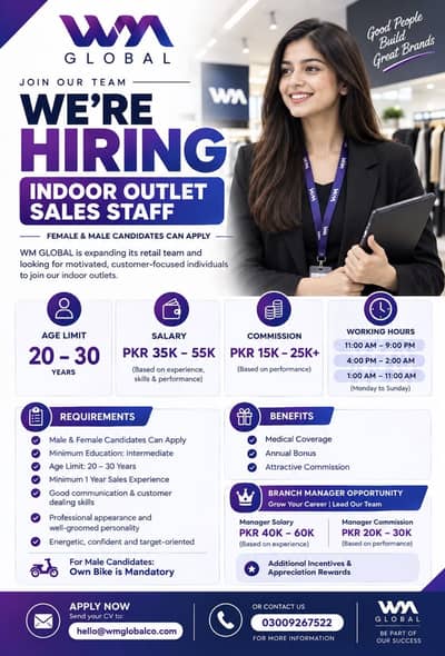  WE’RE HIRING – INDOOR OUTLET SALES STAFF