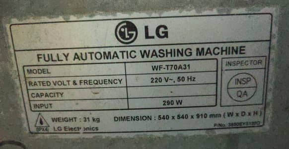 LG fully automatic washing machine