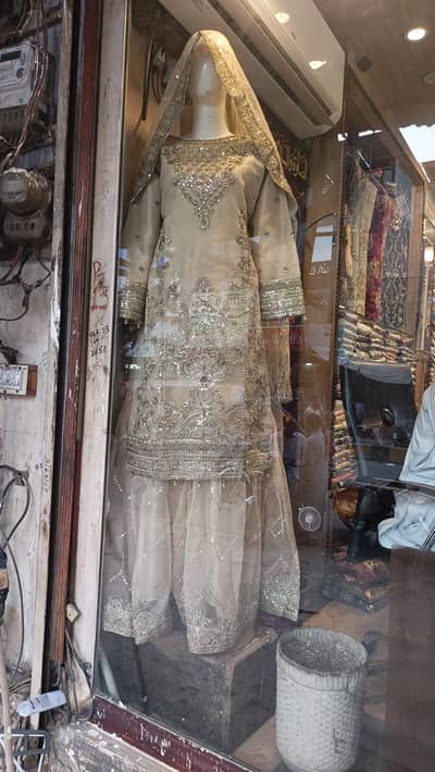 Garara with long shirt (Large Size)(Golden color)(Net organza)