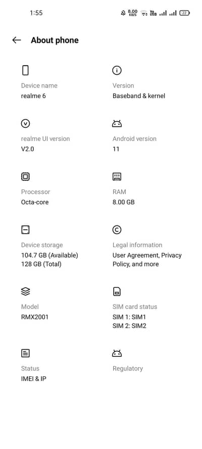 Realme 6 8ram 128storage pta approved