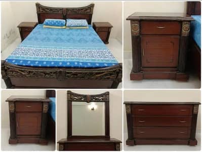 Solid Wooden Bedroom set for sale-Double Bed,Dressing and Side tables