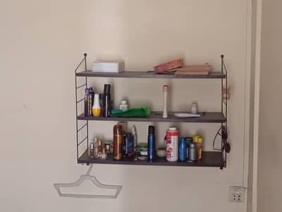 3-Tier Wall Mounted Wooden & Metal Shelf Rack – Good Condition